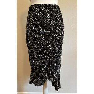 Retro Polkadot Ruched Midi Skirt Whimsigoth Asymmetrical Cascade Ruffle M Boho